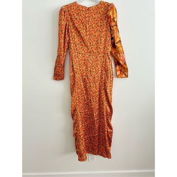 CeliaB Kazbek Long Puff Sleeve Printed Midi Dress Multicolor Women's Size Large - Picture 8 of 11